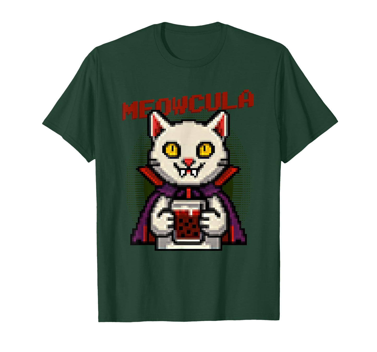 Meowcula Funny Pixel Art Vampire Cat Halloween T-Shirt