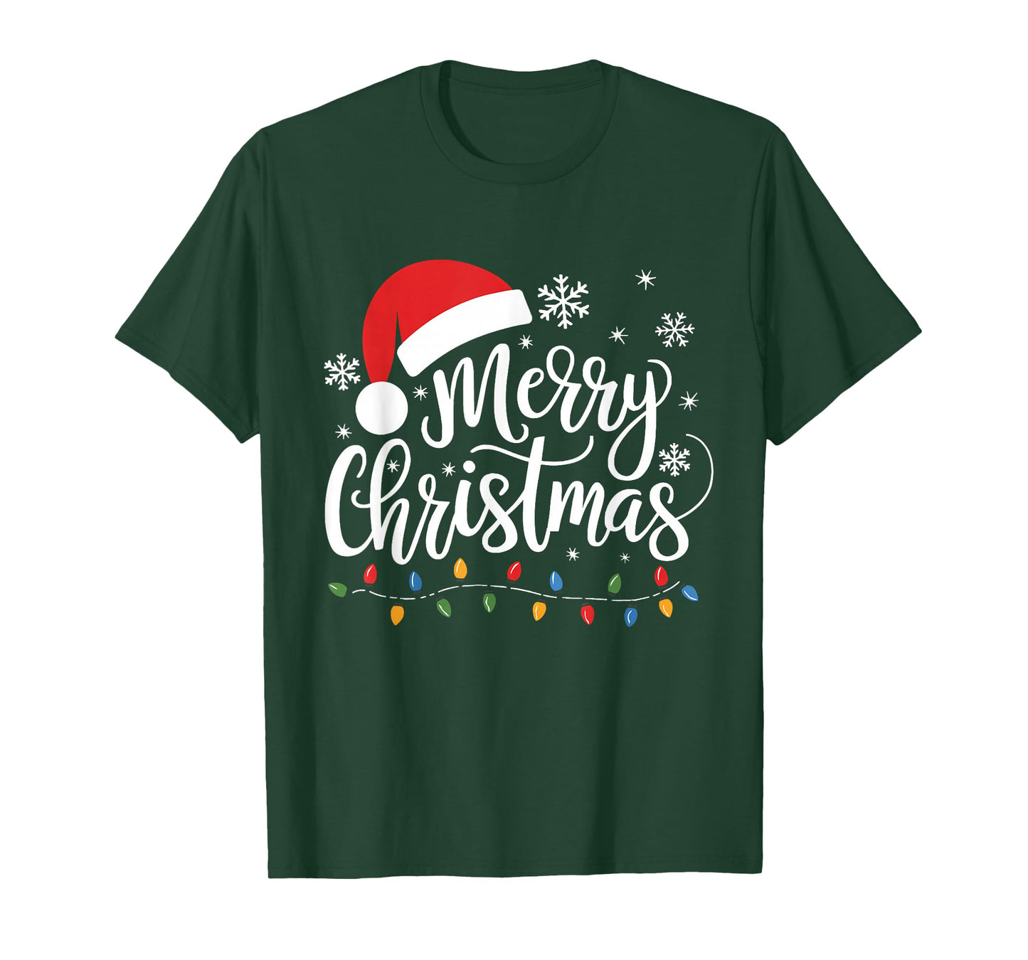 Merry Christmas Lights Red Santa Hat Family Xmas Pajamas T-Shirt