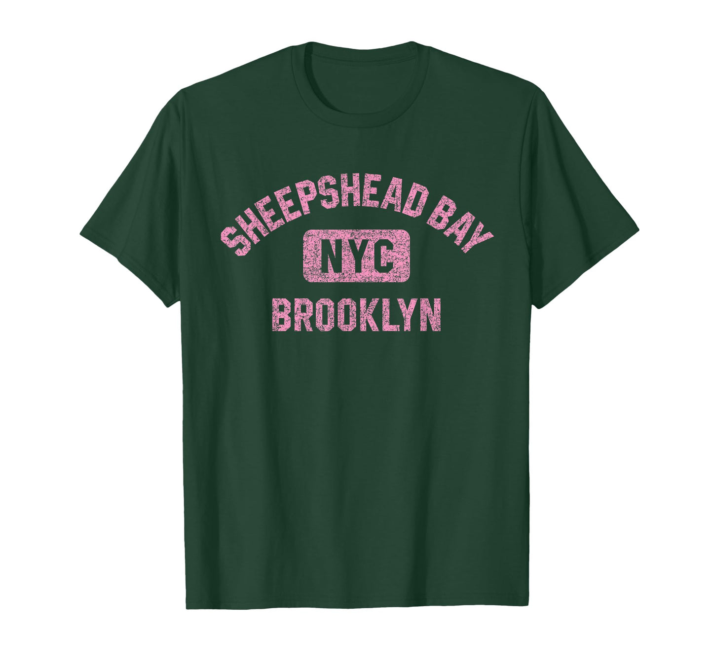 Sheepshead Bay Brooklyn NYC Gym Style Distressed Pink Print T-Shirt