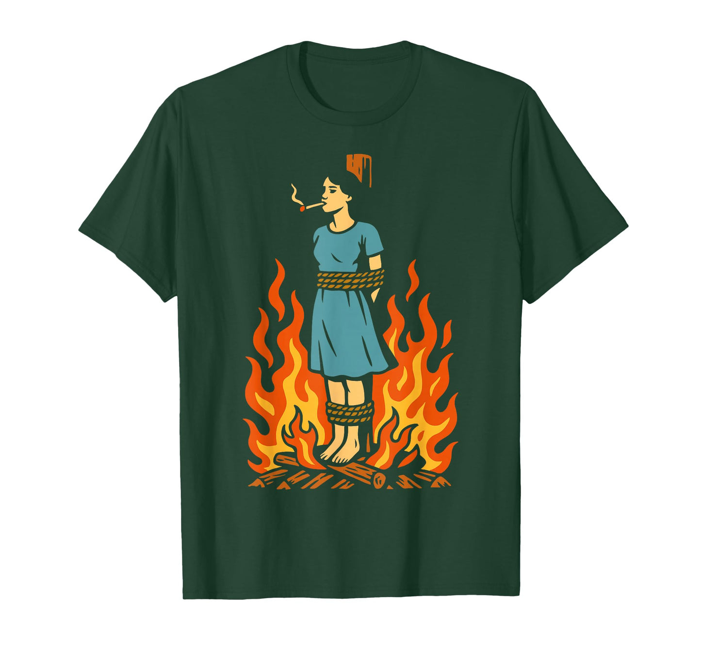 Witch Lighting Cigarette with Flames Occult Unholy Funny T-Shirt