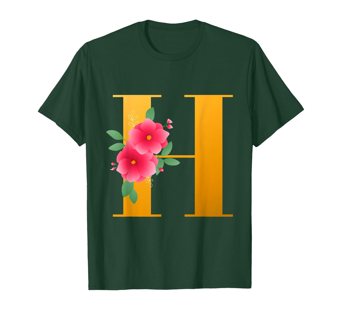 Floral H Alphabet Cute Initial Monogram Letter H Graphic T-Shirt