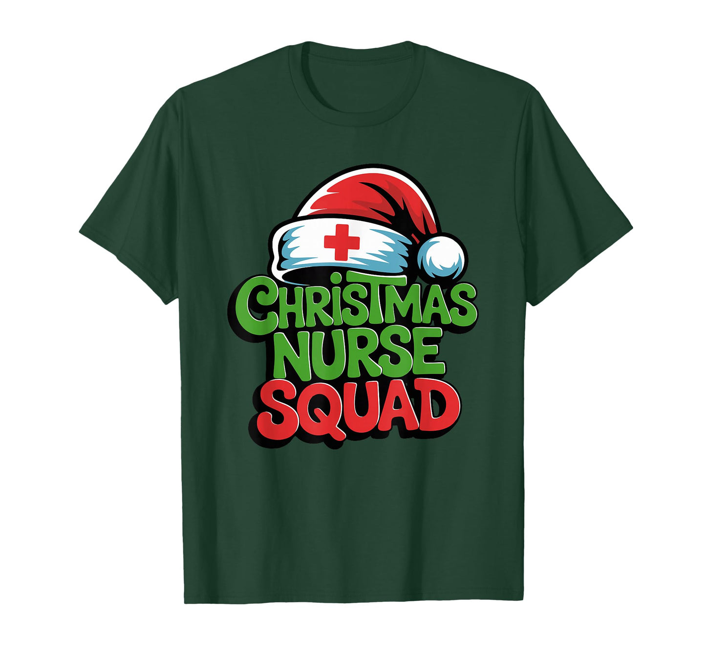 Nurse Christmas Squad Santa Hat Matching Crew T-Shirt