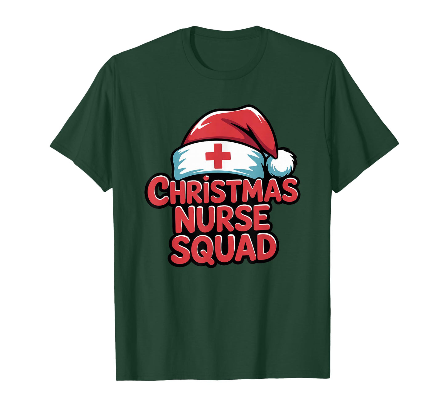 Nurse Christmas Squad Santa Hat Matching Crew T-Shirt