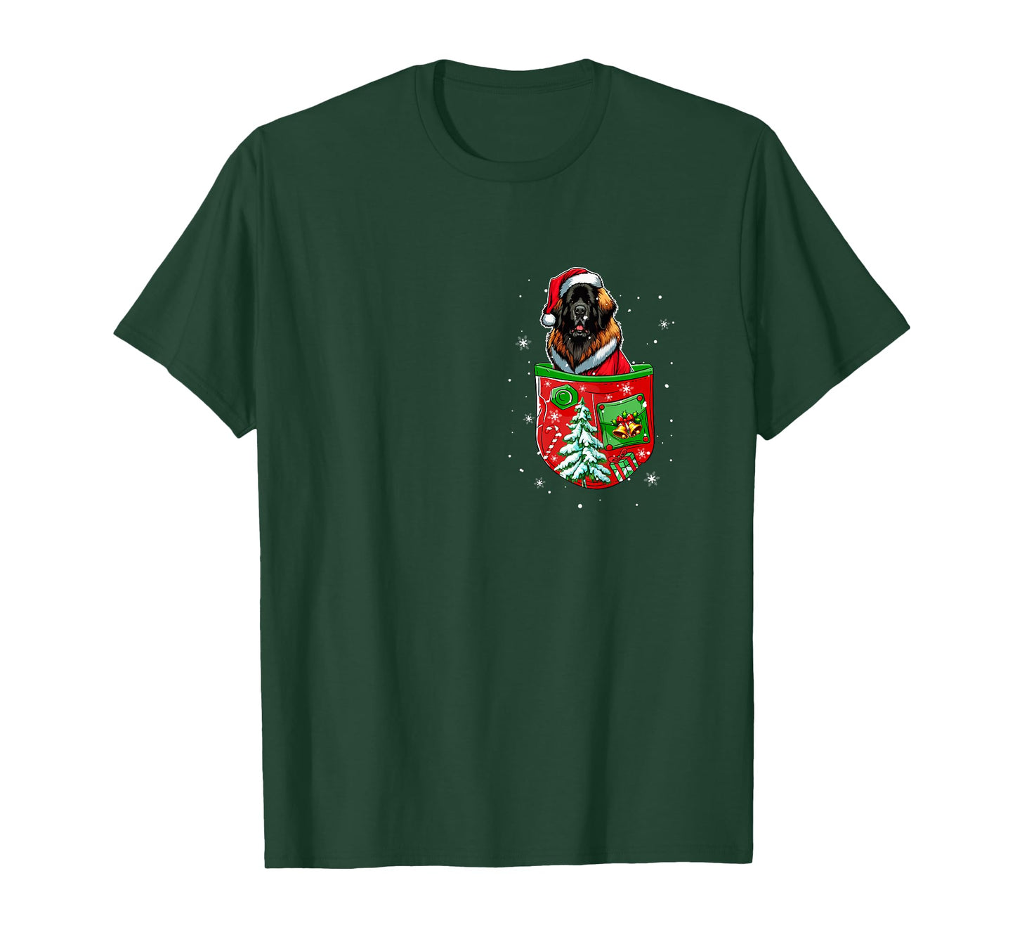 Santa Leonberger in Pocket Owner Christmas Tree Bells T-Shirt