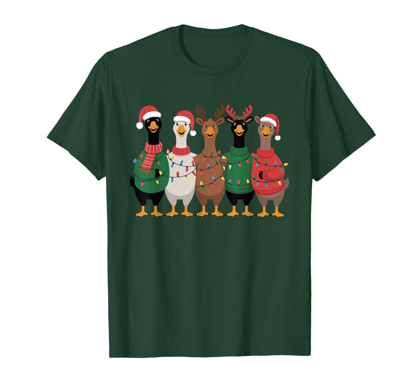 Christmas Lights Goose Santa Funny Xmas Ducks for Men Women T-Shirt