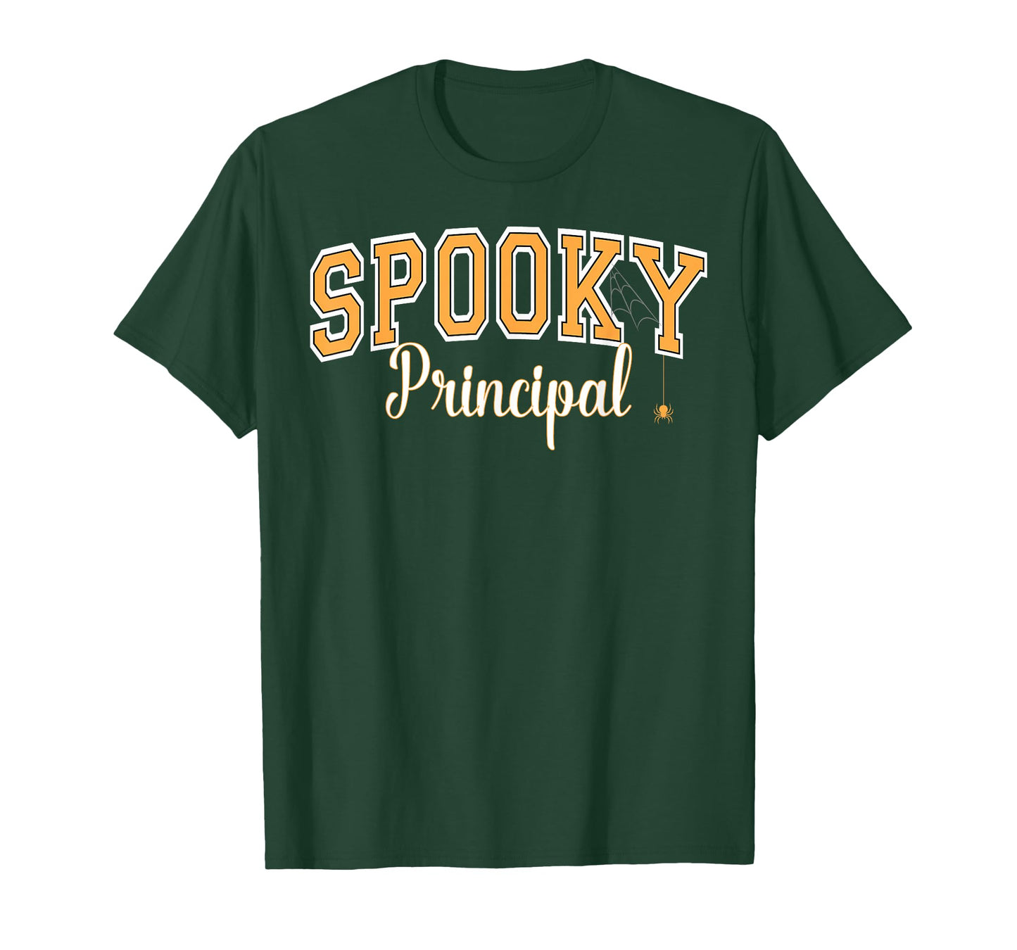 Spooky Principal Halloween Spider Varsity Orange Letters T-Shirt