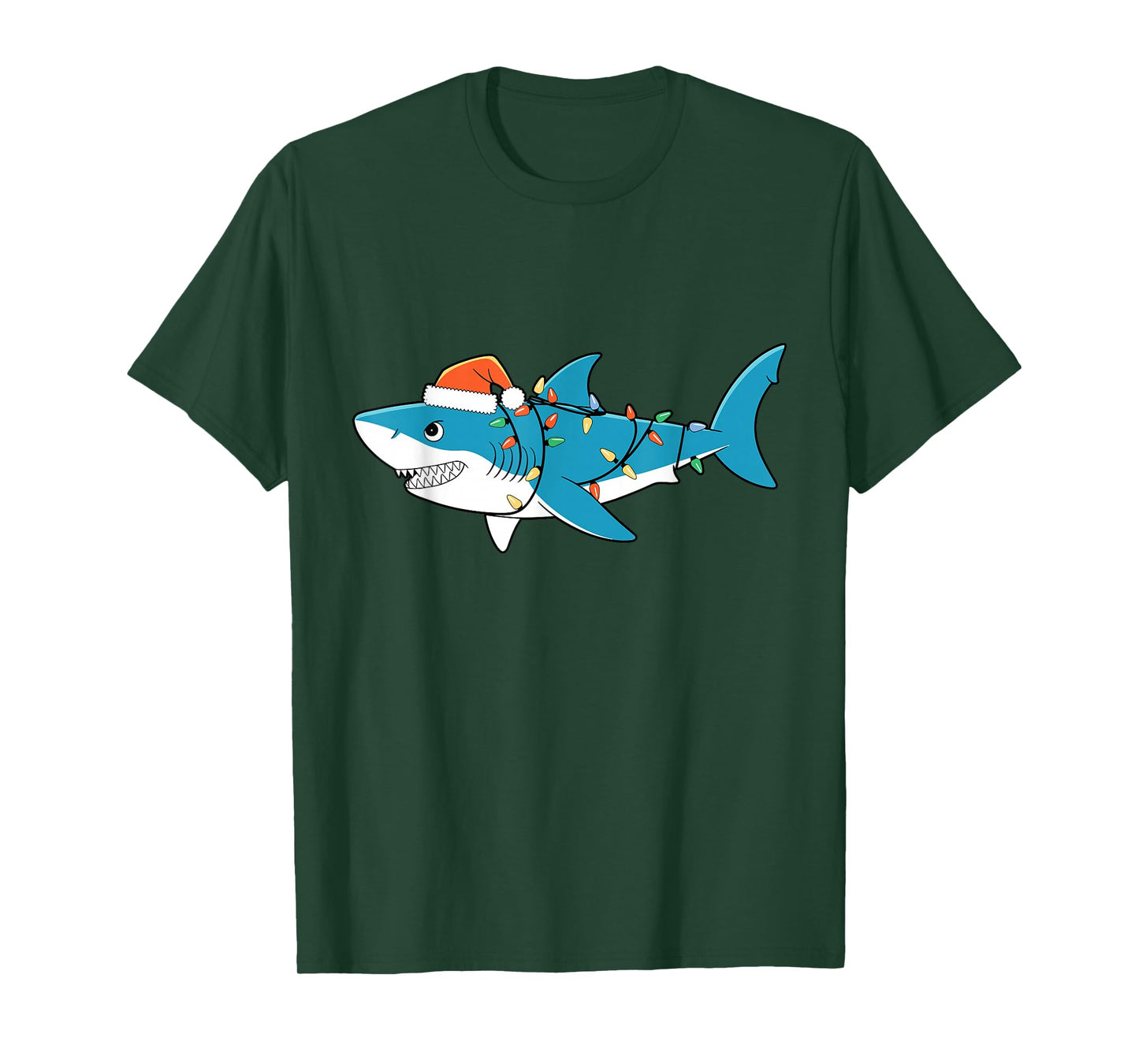 Santa Shark Christmas Lights Sharkmas Tree Xmas Boys Men Tee T-Shirt