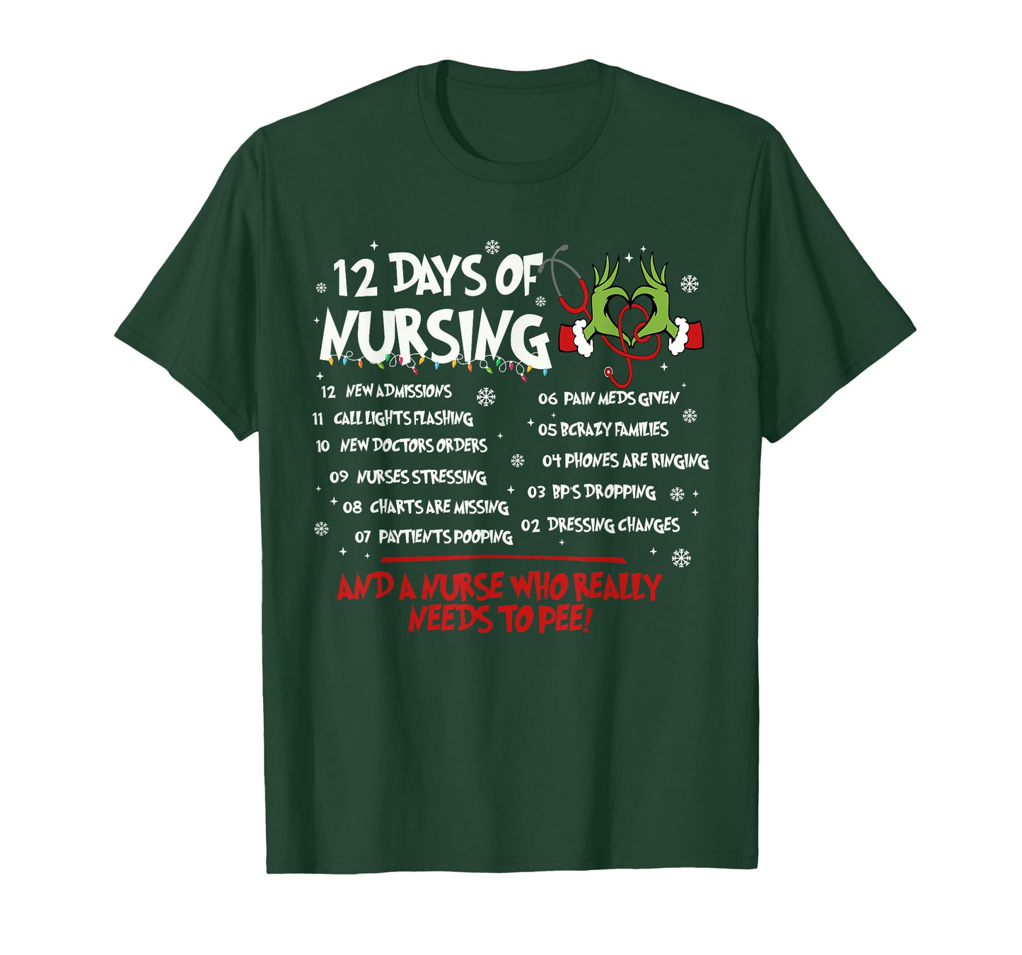 12 Days of Nursing Nurse Merry Christmas Xmas Pajama Holiday T-Shirt