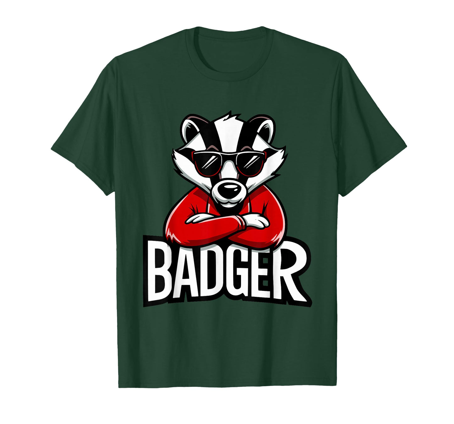 Cool Badgers Cartoon Sunglasses, Fun Animal Graphic T-Shirt