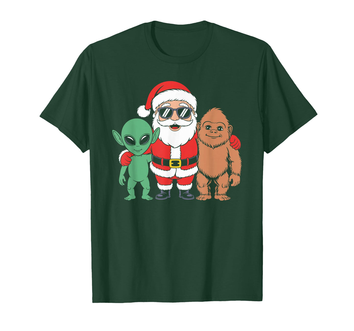 Santa Bigfoot Alien Christmas T-Shirt