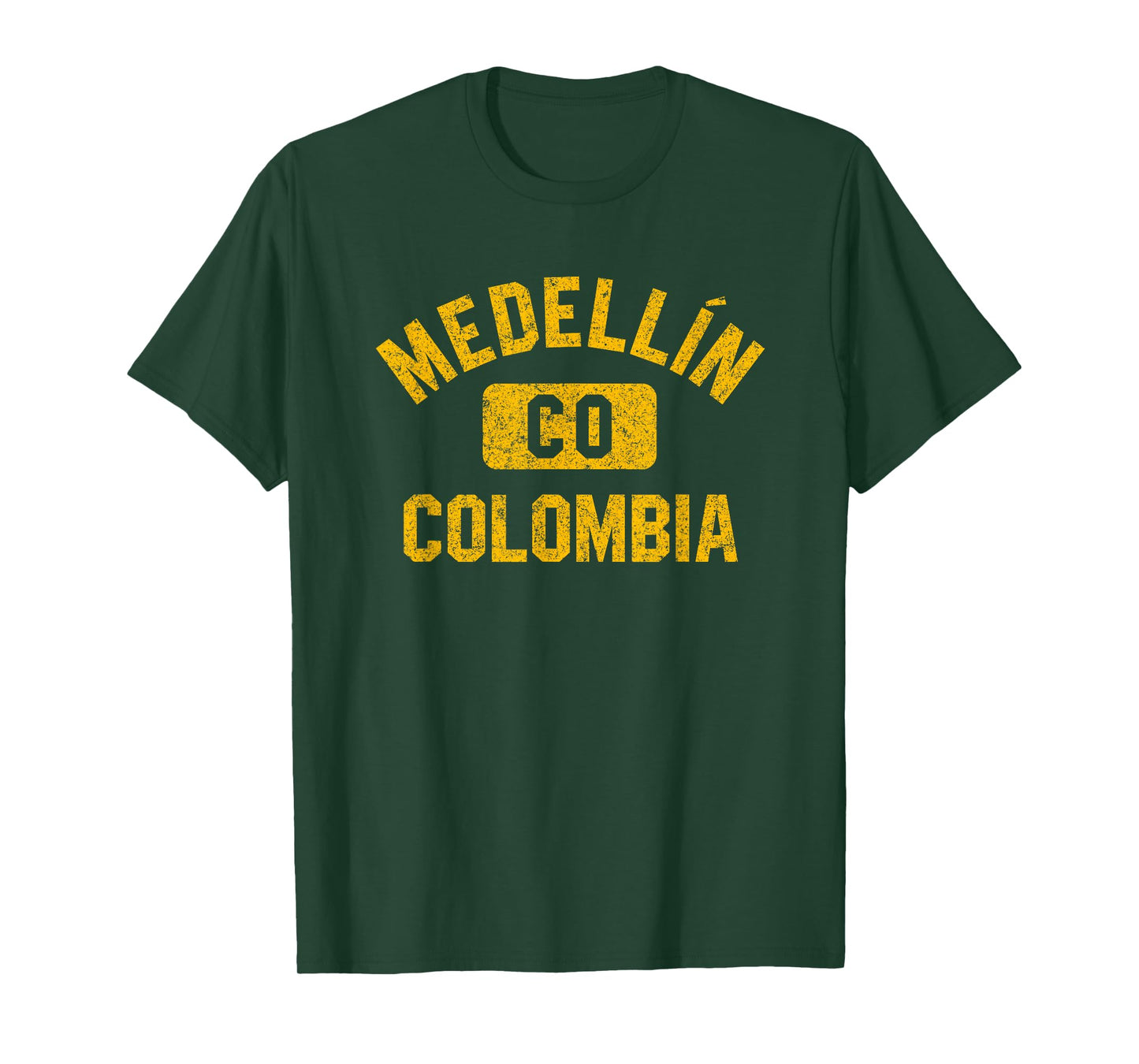 Medellin Colombia Gym Style Distressed Amber Print T-Shirt