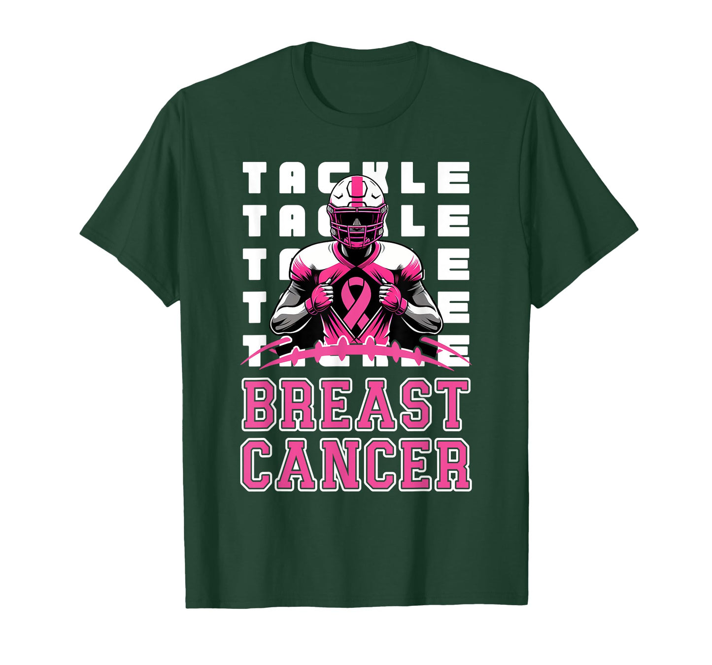 Tackle Football Breast Cancer Awareness Pink Ribbon Boys Kid T-Shirt