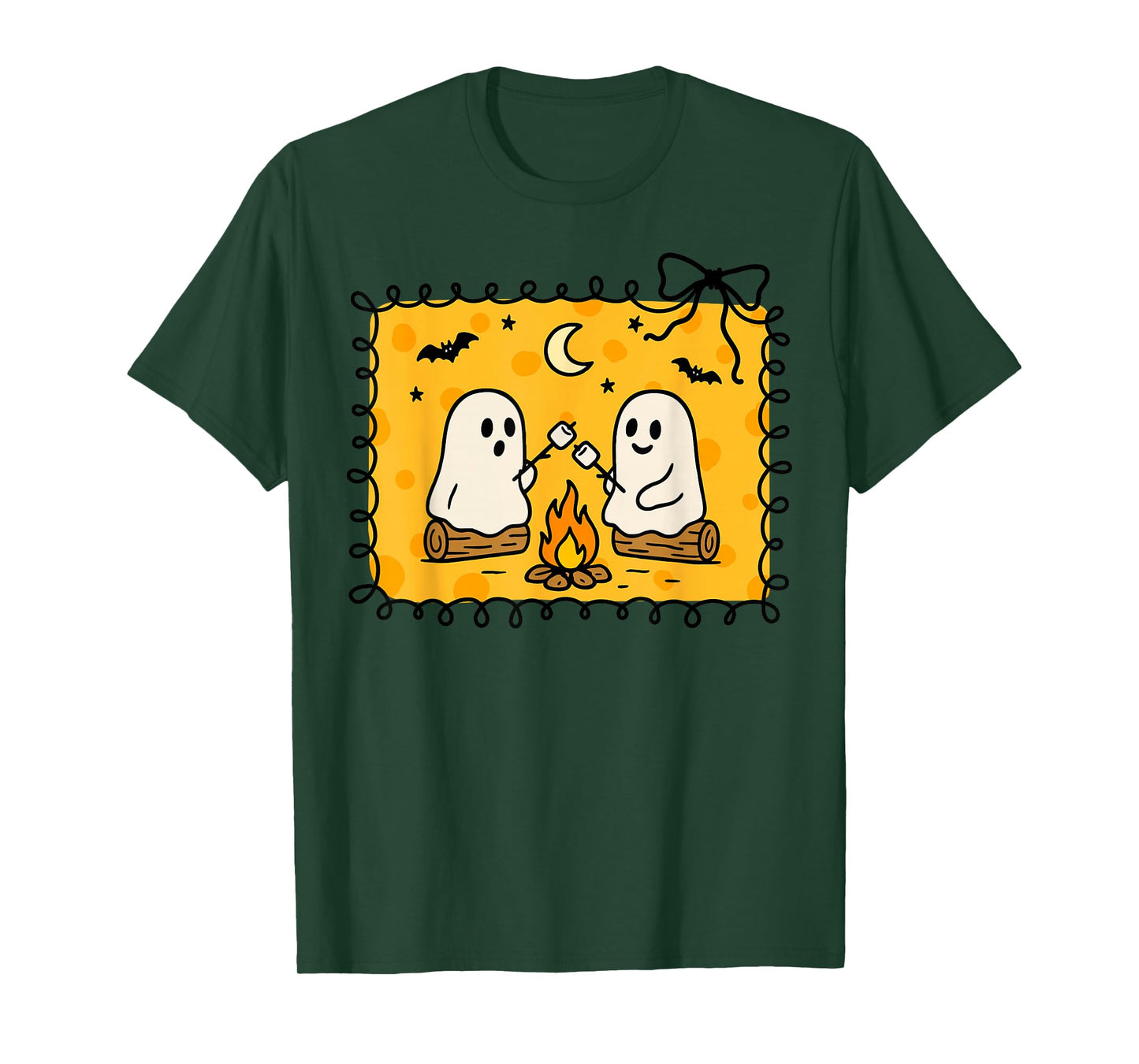 Cute Ghost Camping Campfire Halloween Marshmallow Boys Girls T-Shirt