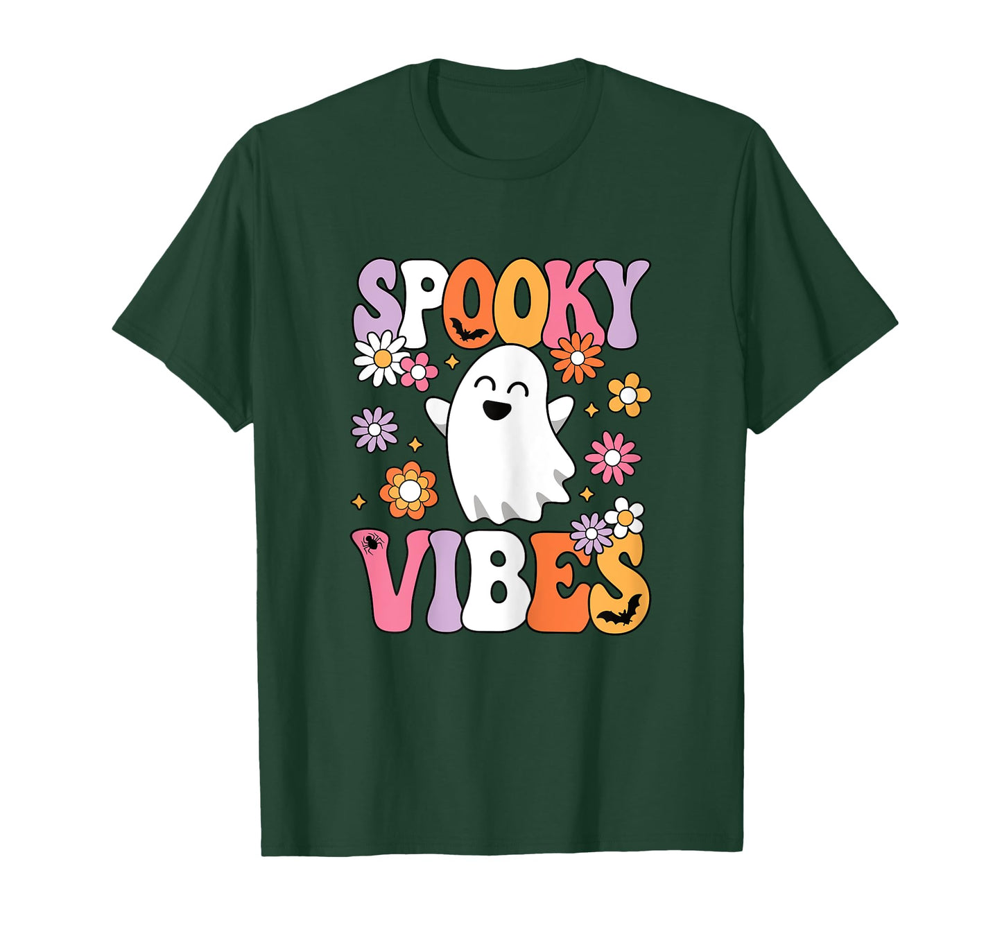 Spooky Vibes Groovy Halloween Ghost Women Girls Teens Kids T-Shirt