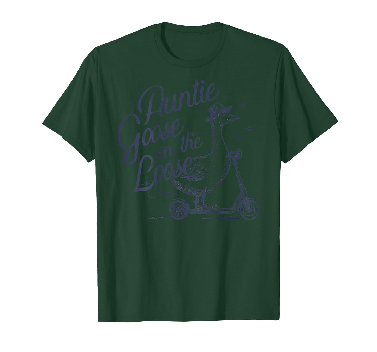 Auntie Goose on the Loose Funny Scooter Animal - On Back T-Shirt