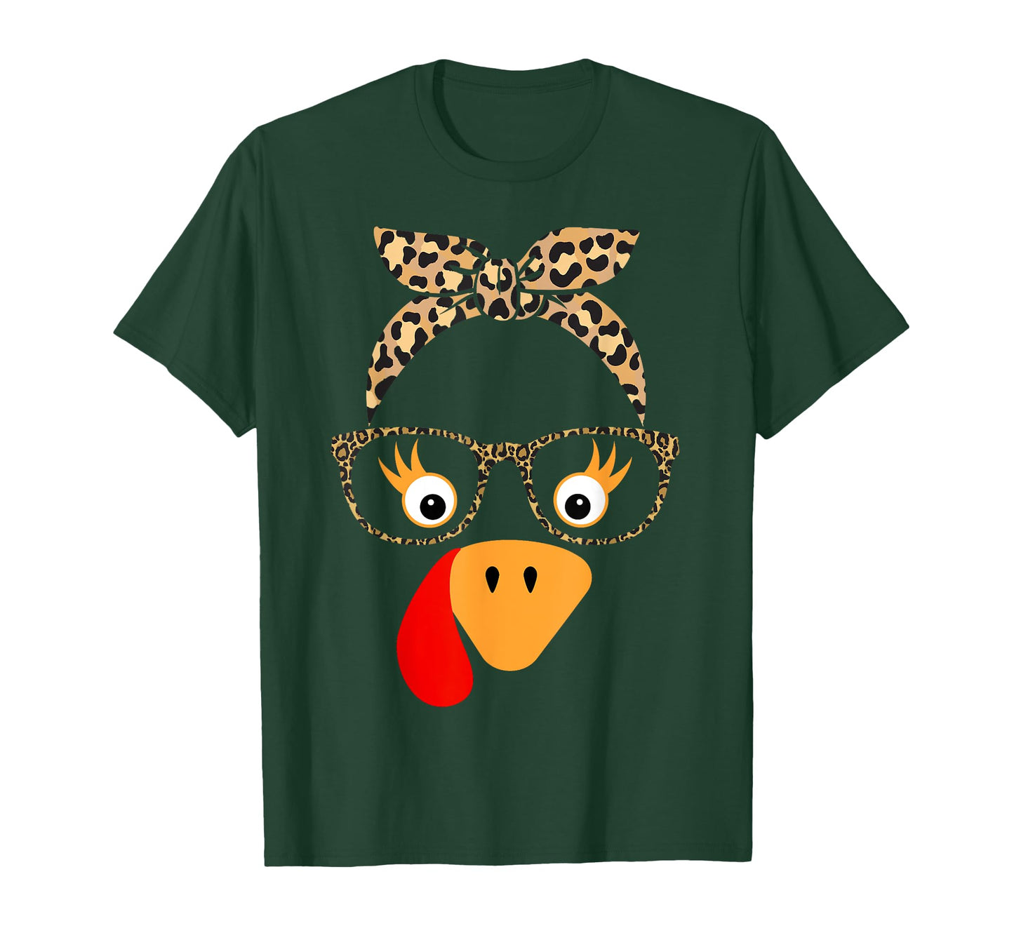 Thanksgiving Turkey Face Leopard Glasses For Women Girls T-Shirt