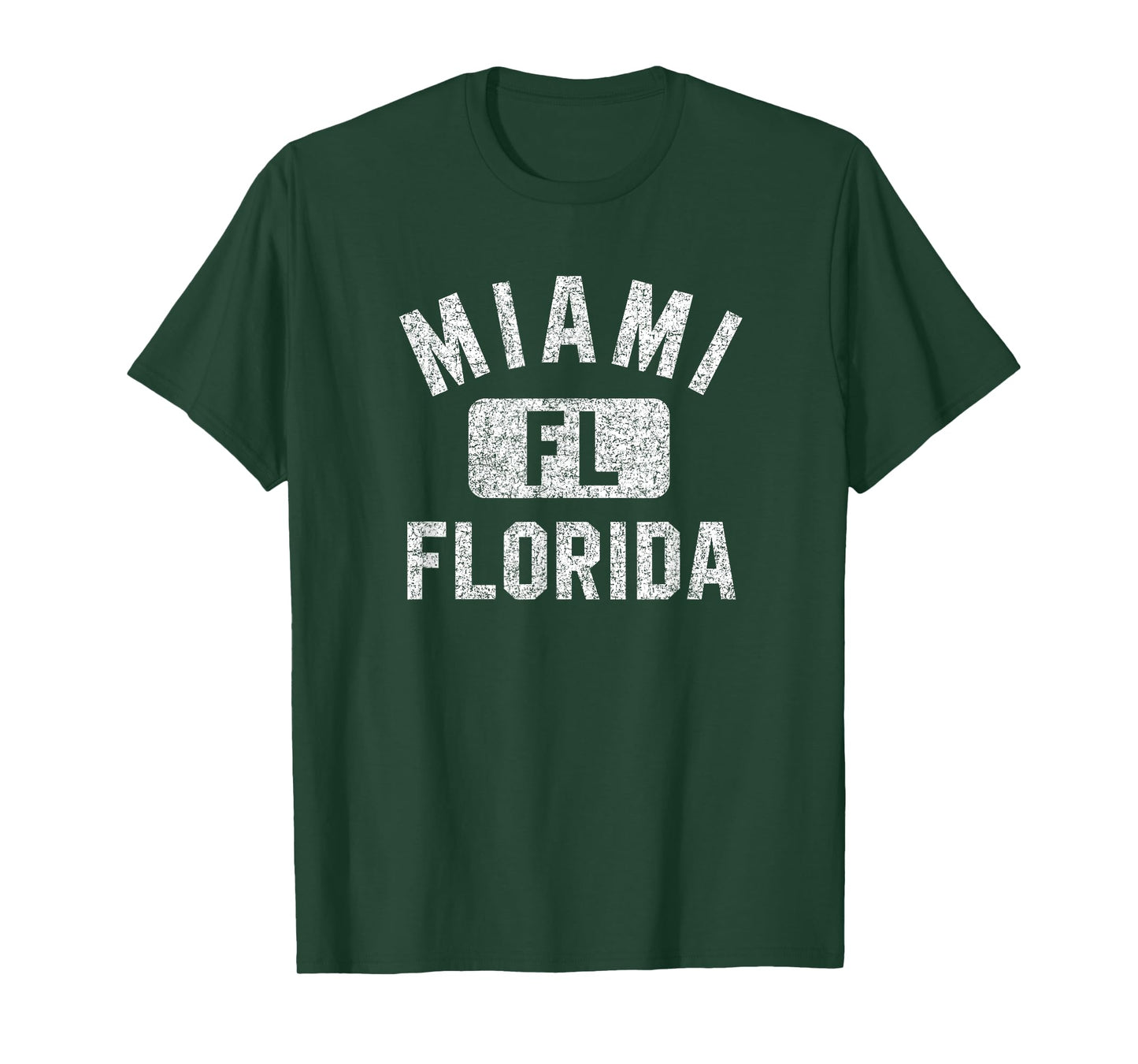Miami Florida FL Gym Style Distressed White Print T-Shirt