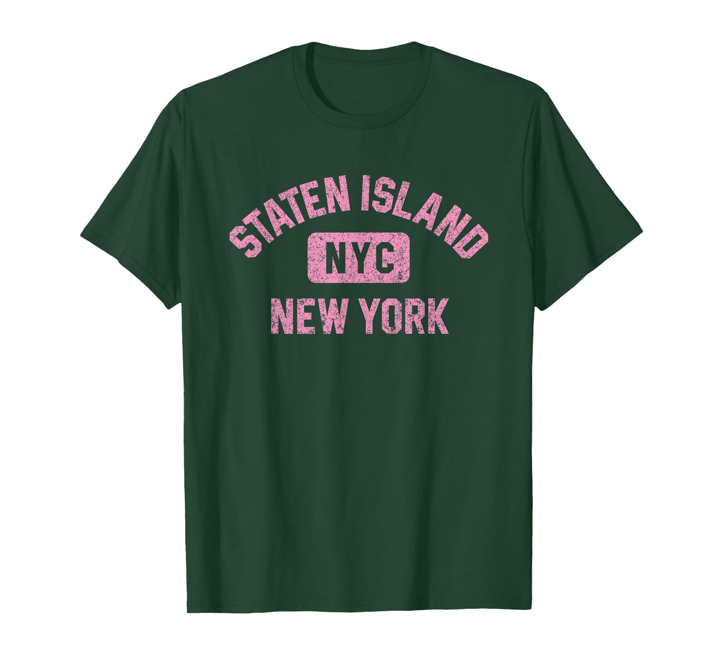 Staten Island New York NYC Gym Style Distressed Pink Print T-Shirt