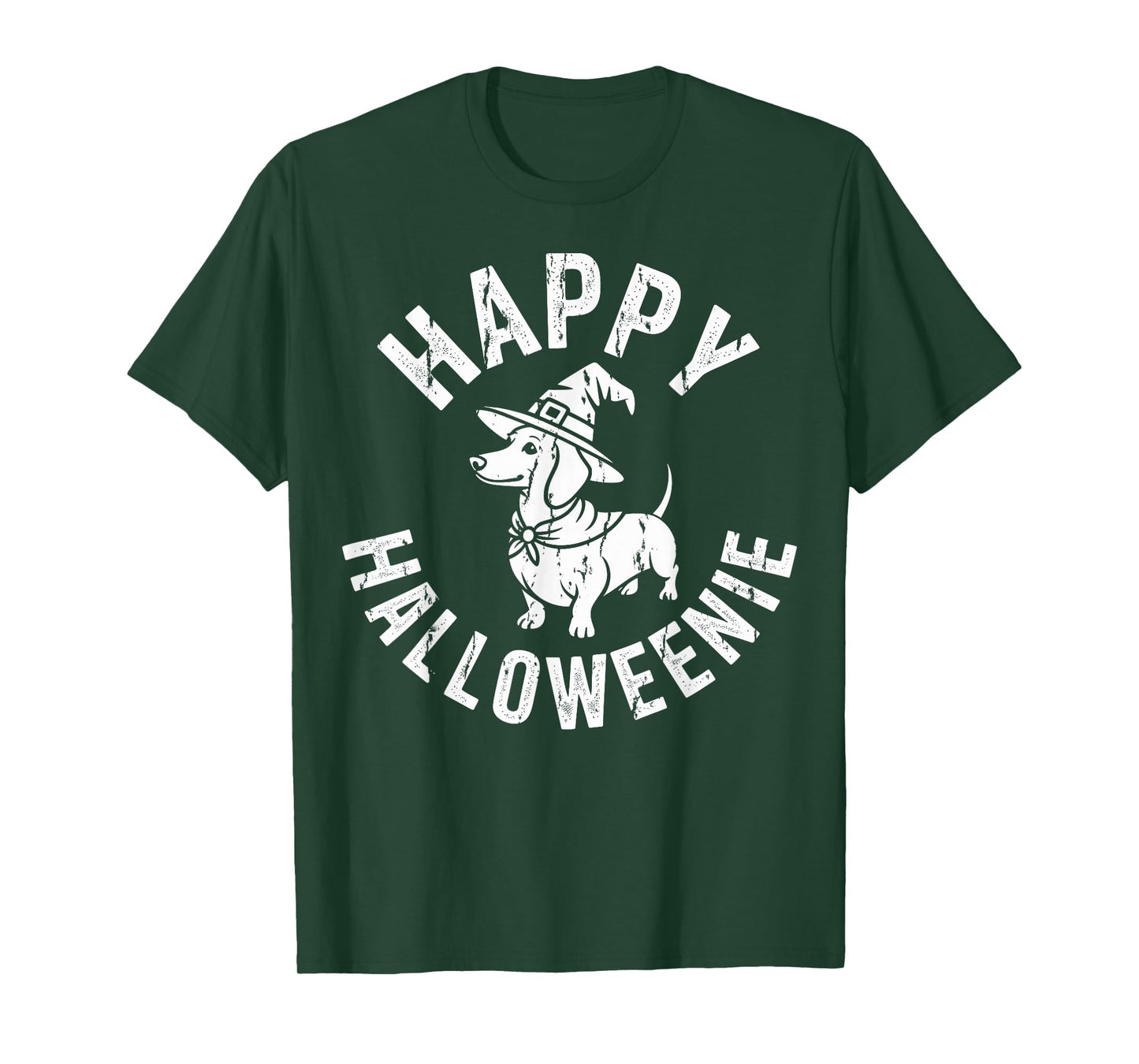 Happy Halloweenie Dachshund Witch Hat Funny Doxie Spooky T-Shirt