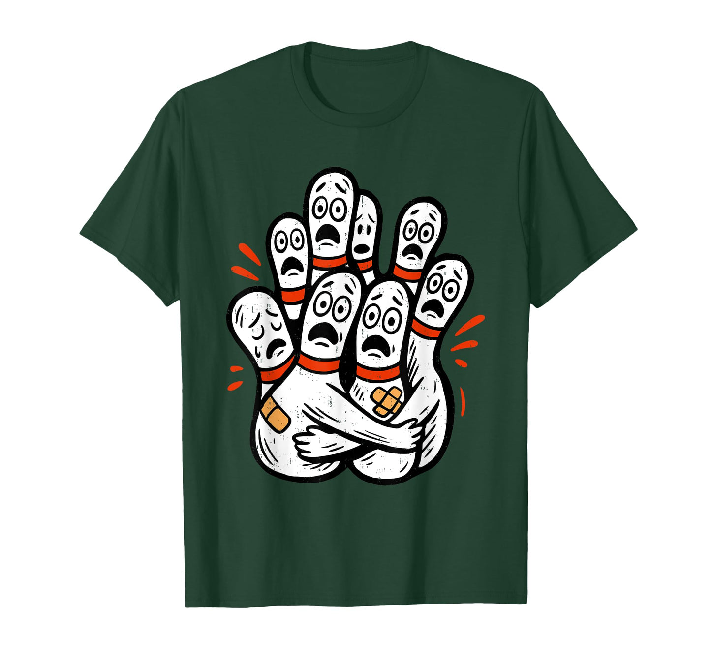 Cartoon Bowling Pins Scared Funny Bowler Sport Player T-Shirt