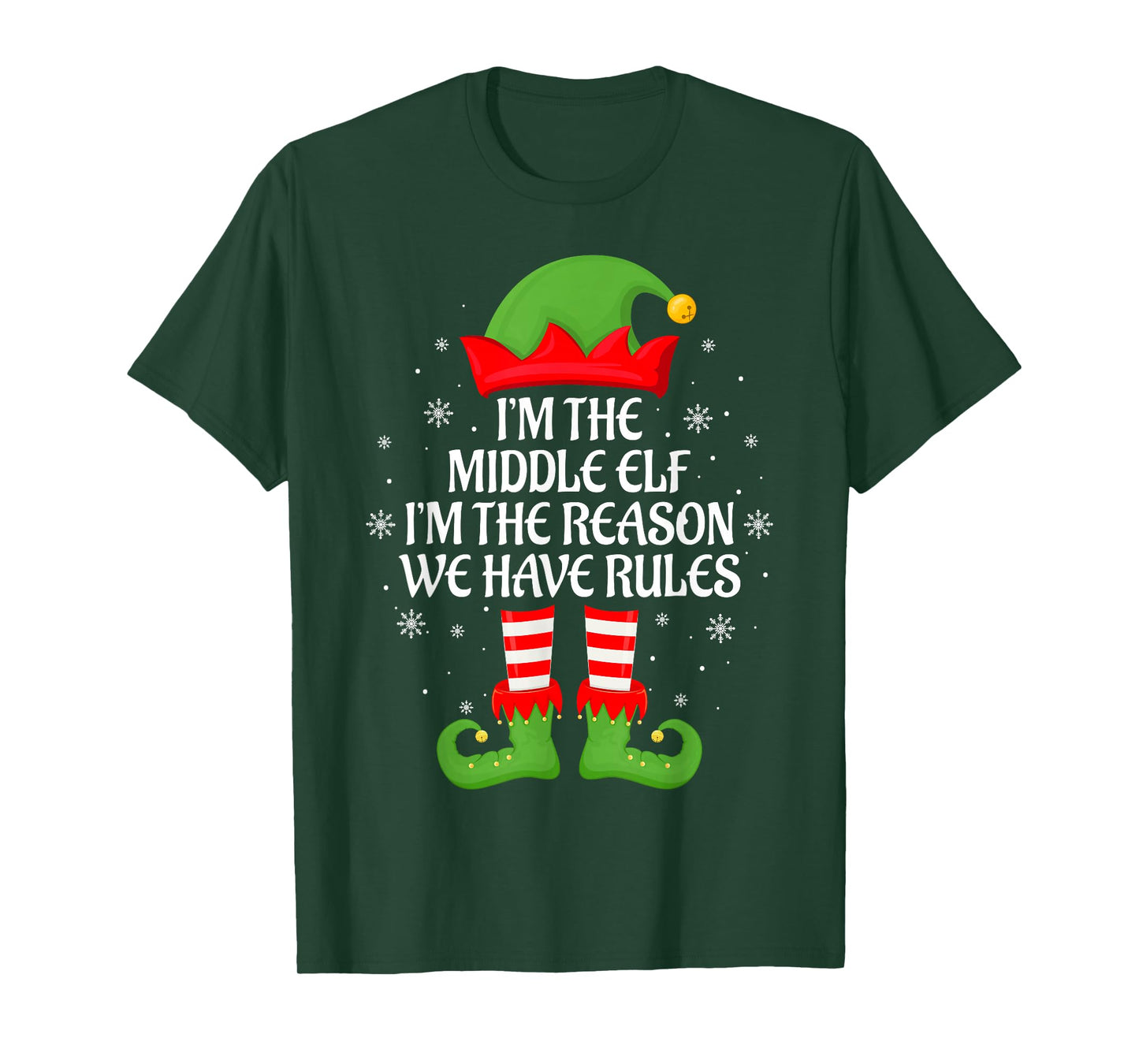 Middle Elf Xmas Matching Family Elf Squad Funny Christmas T-Shirt