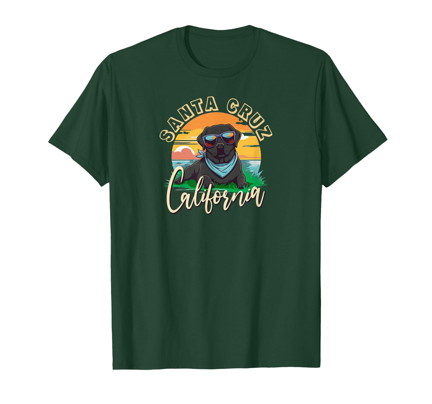 Retro Santa Cruz California Beach Black Labrador Dog Breed T-Shirt