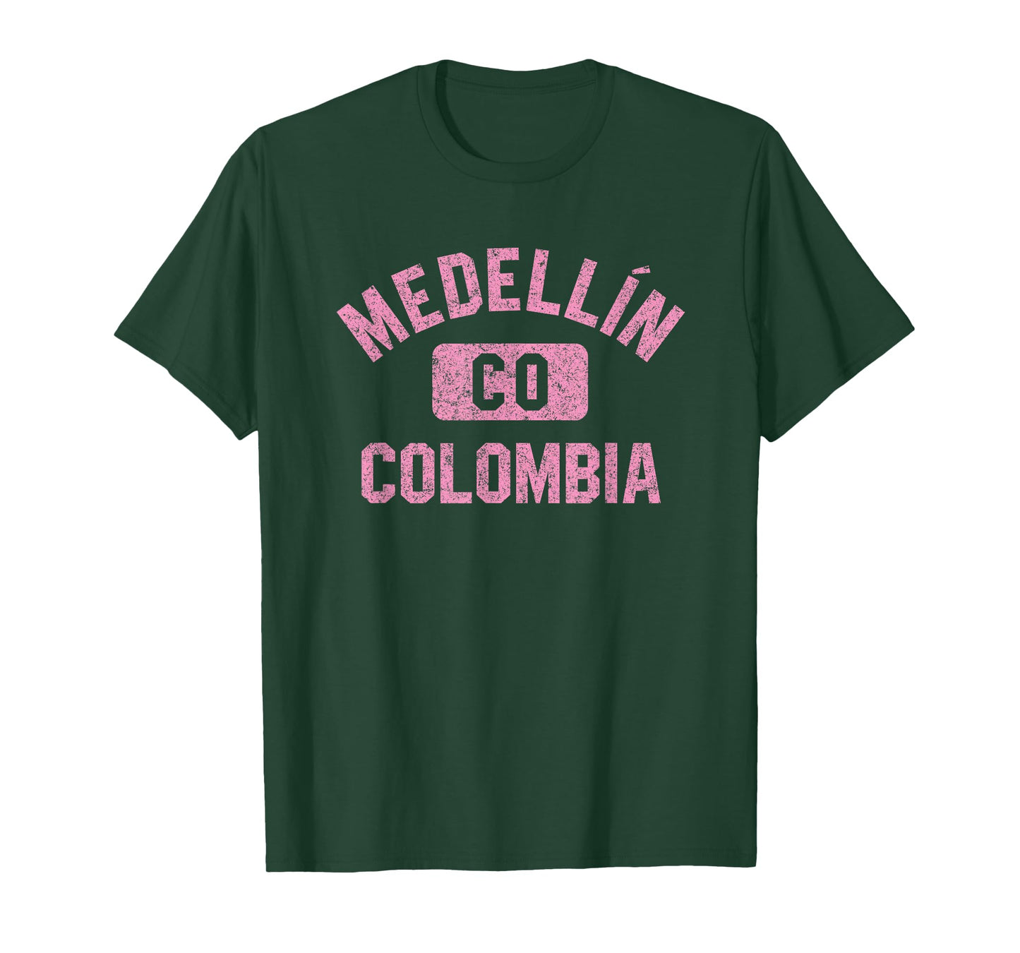 Medellin Colombia Gym Style Distressed Pink Print T-Shirt