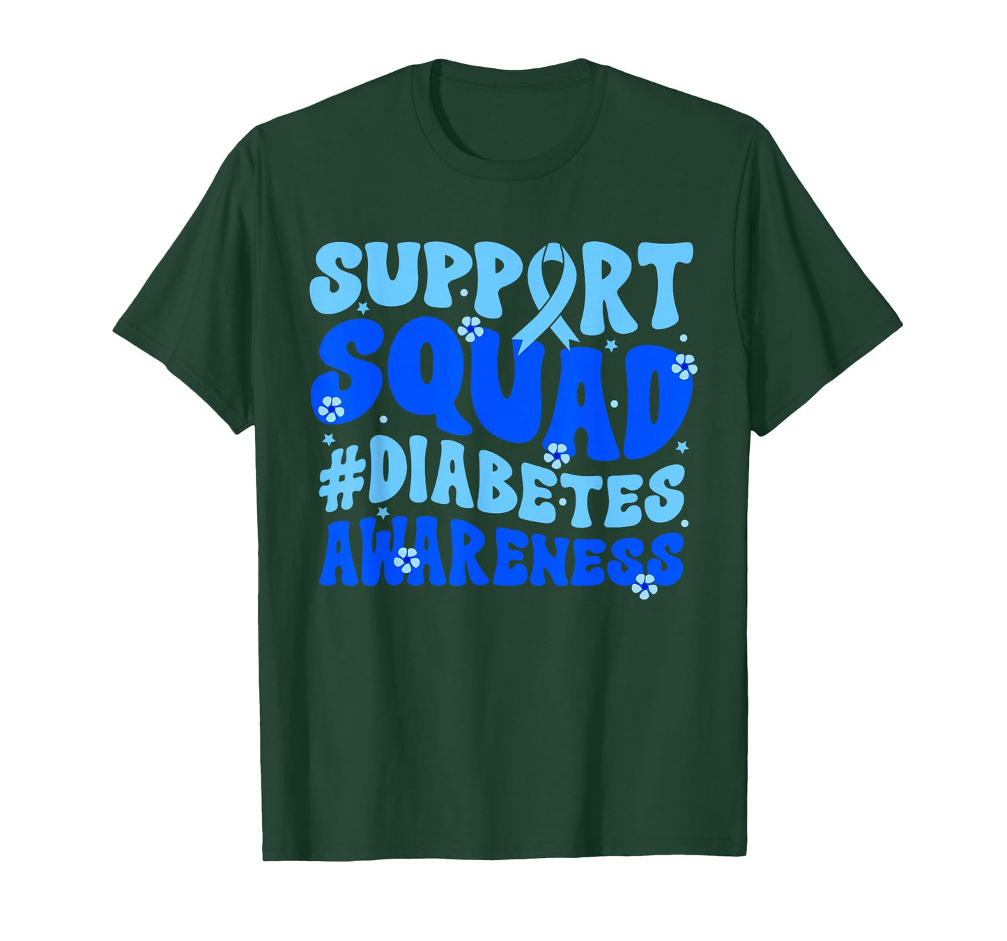Groovy Support Squad Blue Ribbon Diabetes Awareness Month T-Shirt