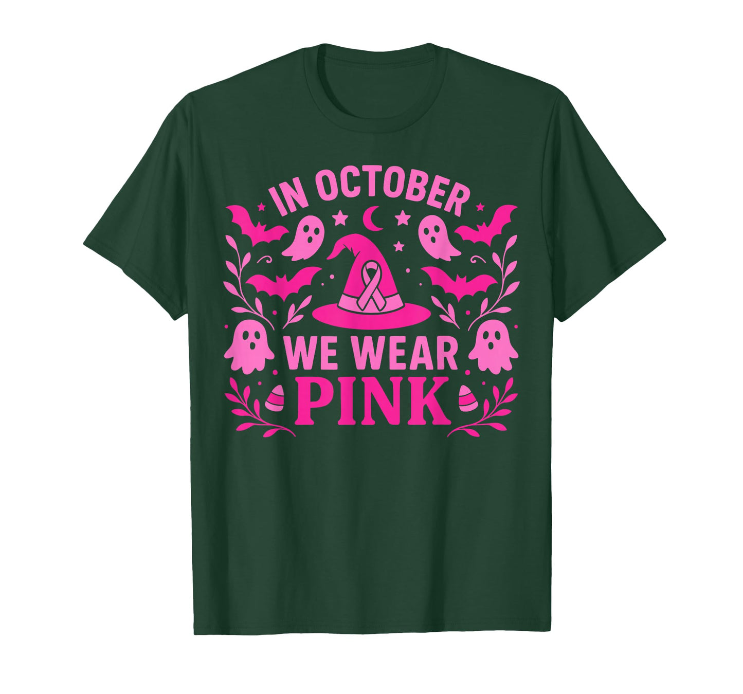 Halloween Breast Cancer Awareness October Wear Pink Witch T-Shirt