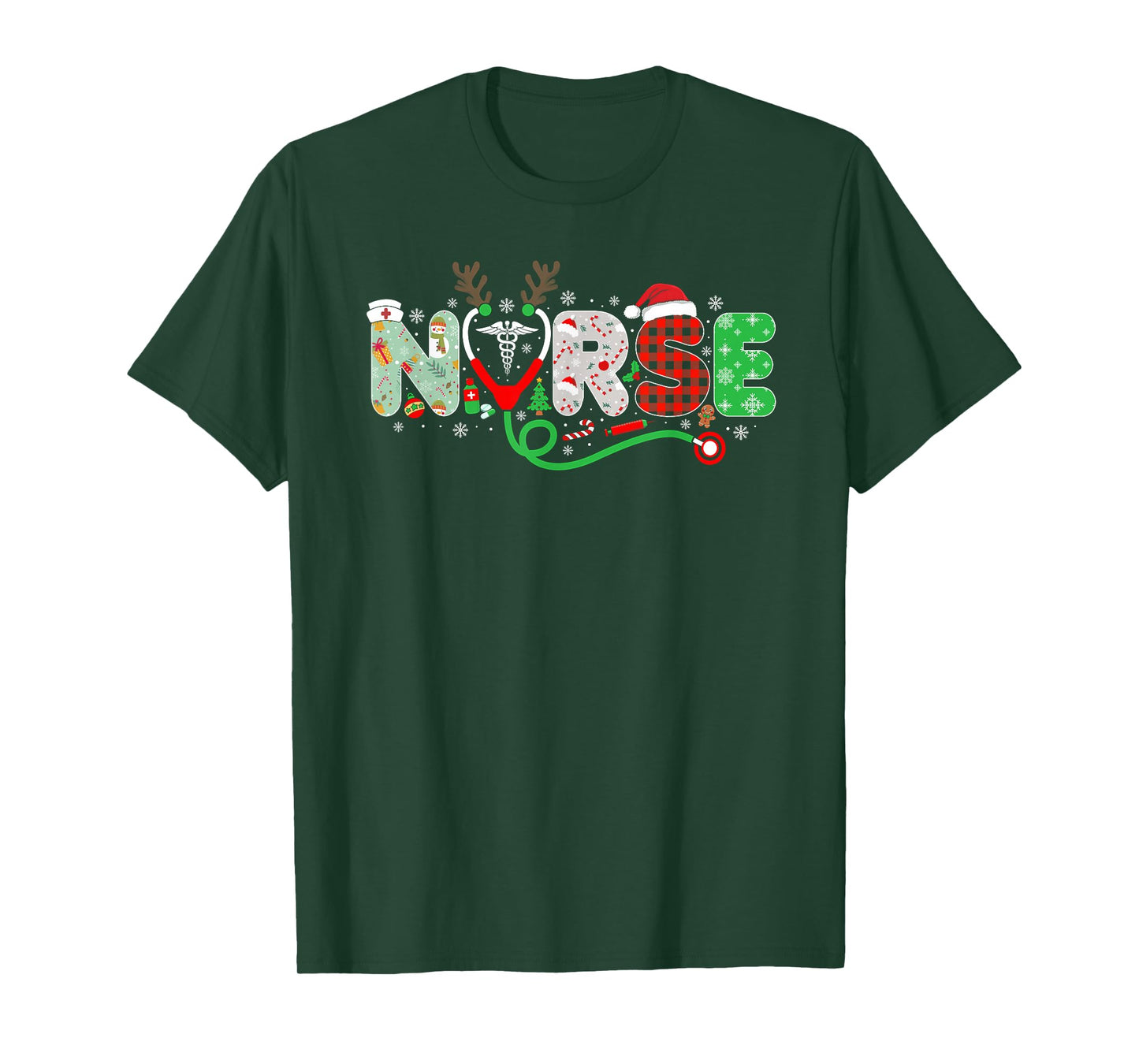 Nurse Christmas Stethoscope Nurses Xmas Scrub Top Women T-Shirt