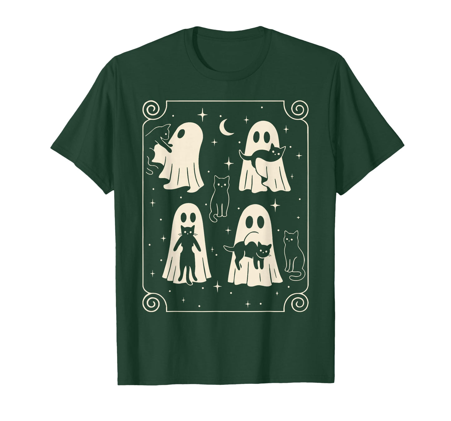Vintage Cute Ghost Holding Black Cat Halloween Men Women T-Shirt