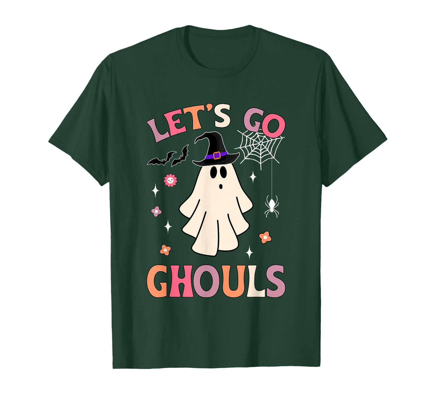 Halloween Ghost Witch Costumes Retro Let's Go Ghouls Groovy T-Shirt