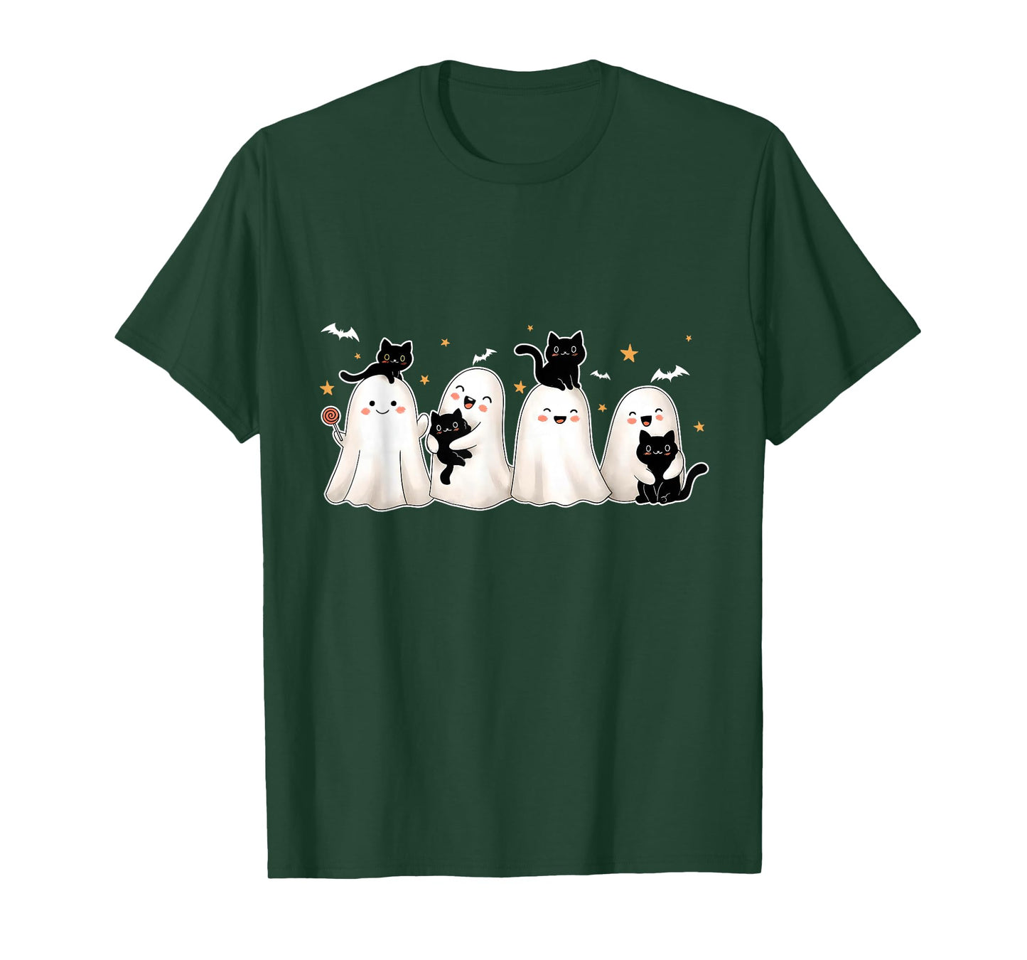 Ghost Holding Black Cat Halloween Black Cat Lover Cat Mom T-Shirt