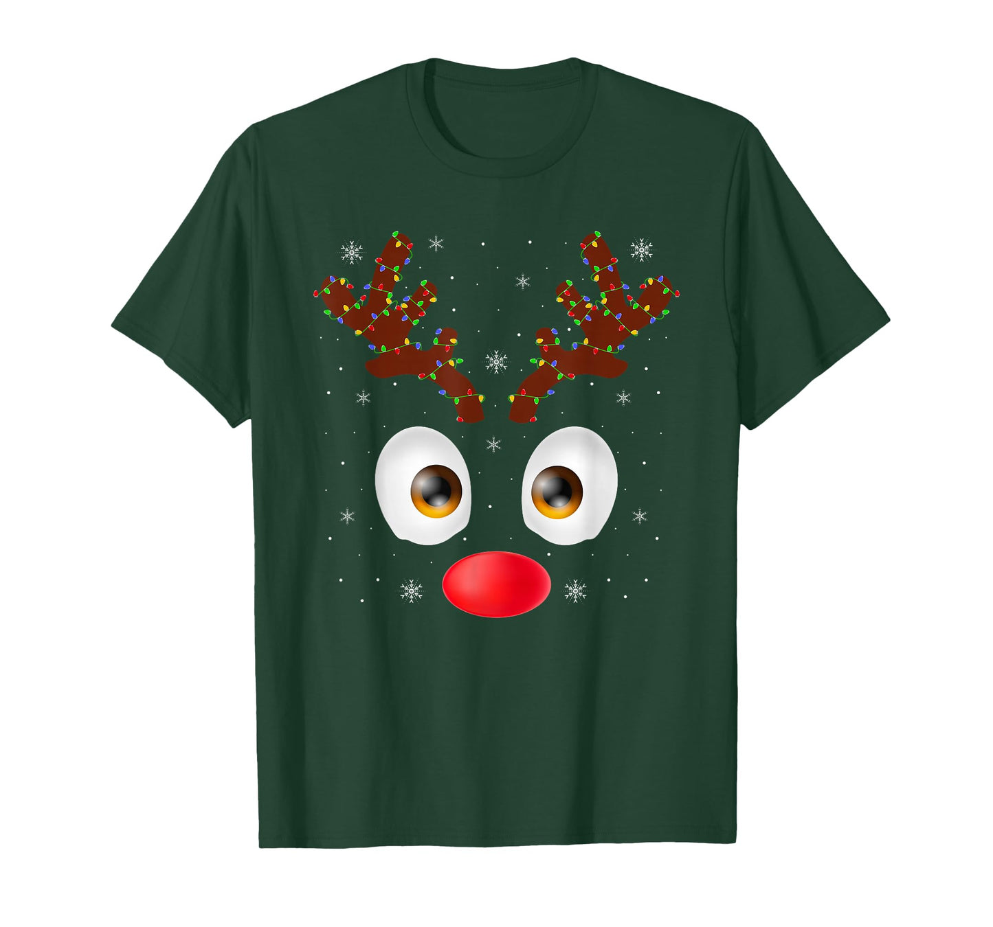 Reindeer Face Christmas Lights Funny Reindeer Family Xmas T-Shirt