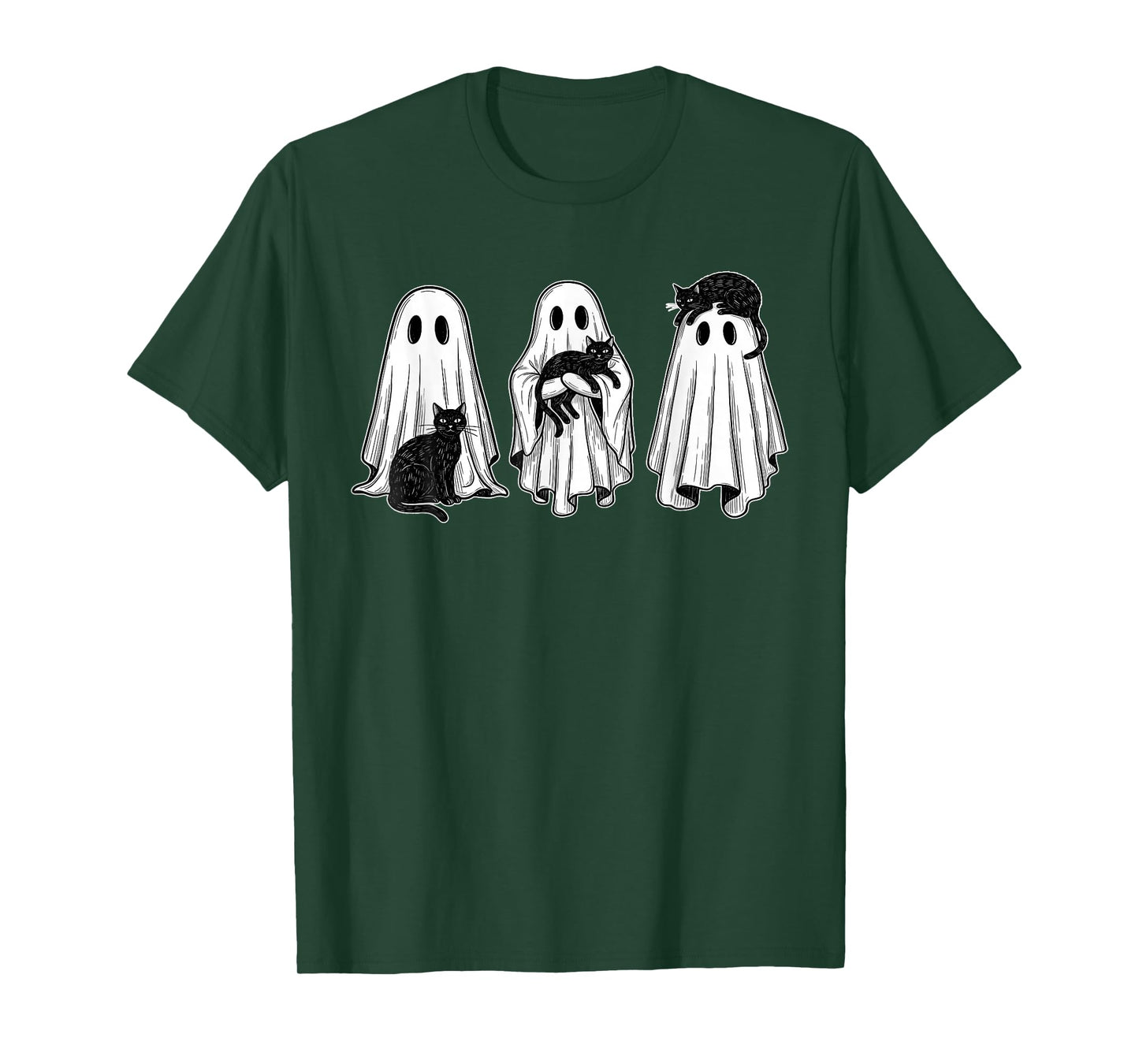 Vintage Halloween Ghost Holding Black Cat Funny Cat Lovers T-Shirt