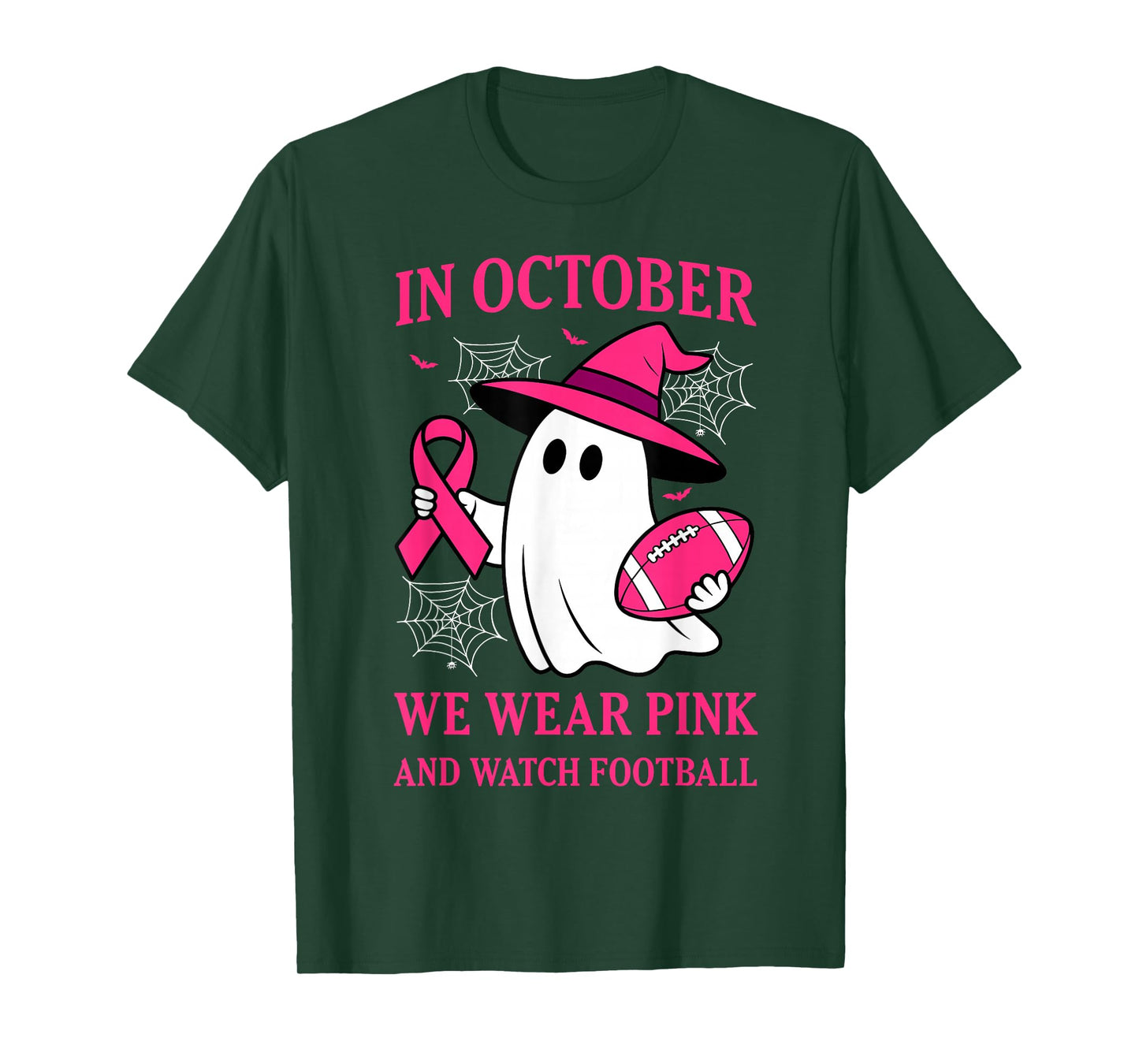 in October We Wear Pink Ghost Breast Cancer Awareness T-Shirt