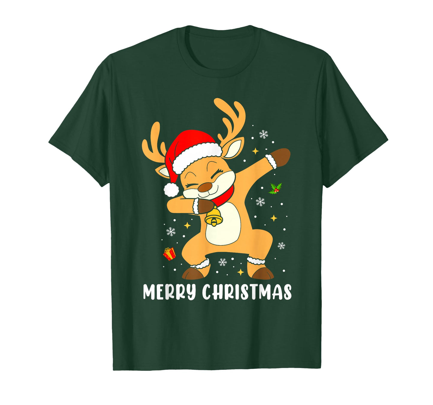 Merry Christmas Lights Red Santa Hat Family Xmas Reindeer T-Shirt