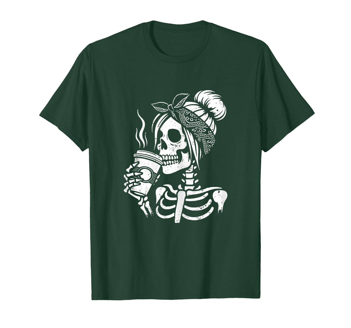 Halloween Skeleton Messy Bun Coffee Funny Costume Mom Women T-Shirt