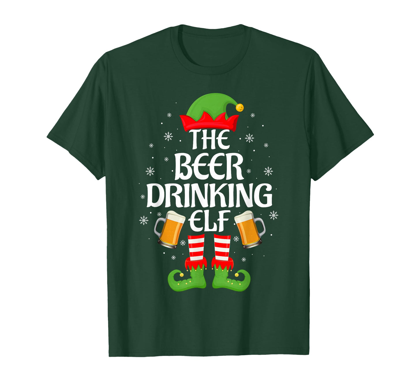 Beer Drinking Elf Xmas Matching Family Elf Squad Christmas T-Shirt