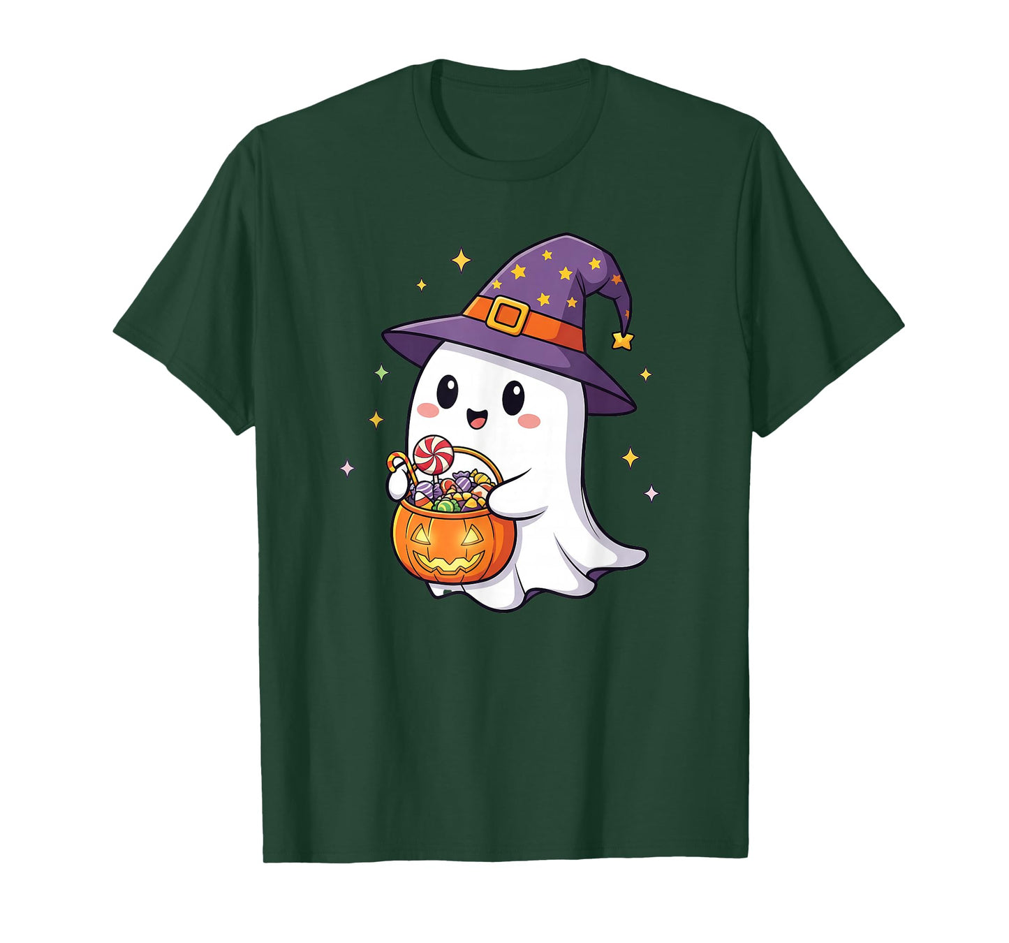 Cute Ghost Witch Hat Pumpkin Halloween Candy Spooky Season T-Shirt
