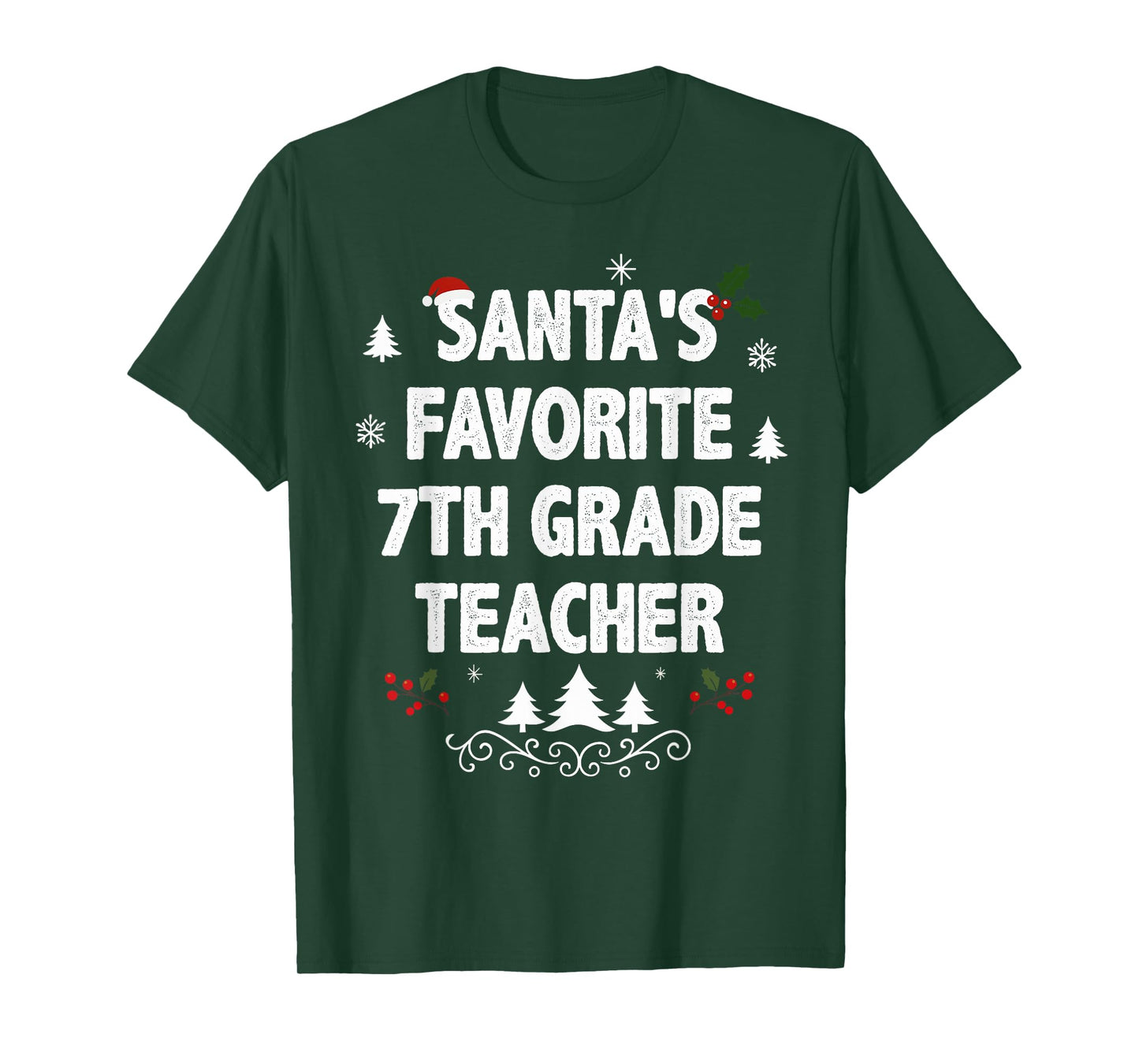 Santa's Favorite 7th Grade Teacher Funny Christmas Pajamas T-Shirt