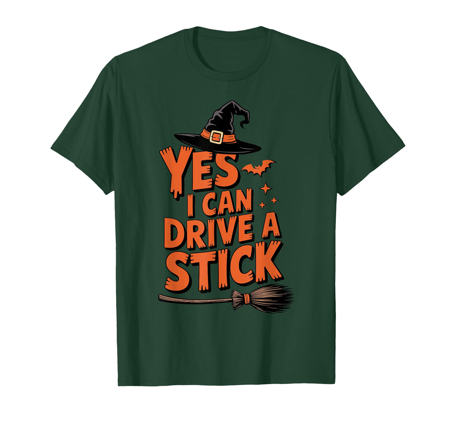 Yes I Can Drive A Stick Funny Halloween Spooky Witch T-Shirt