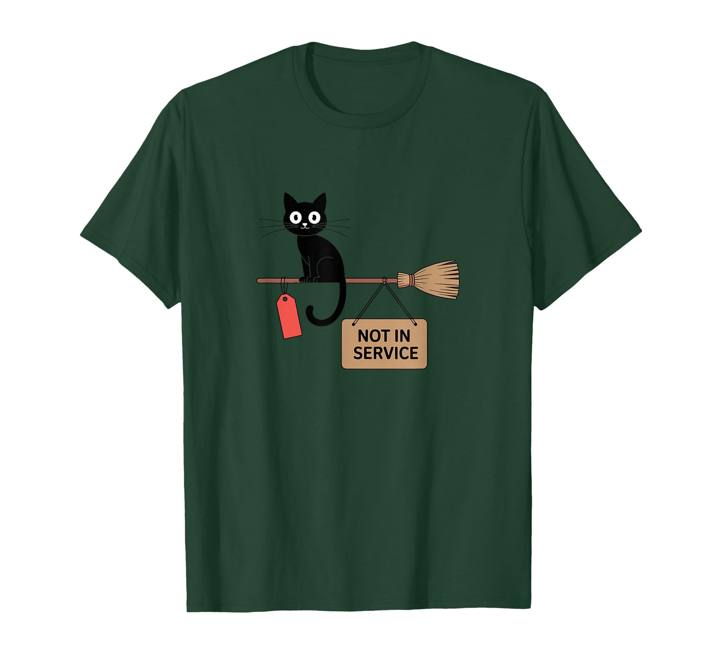 Cat Witch Broom Not in Service Halloween Funny T-Shirt