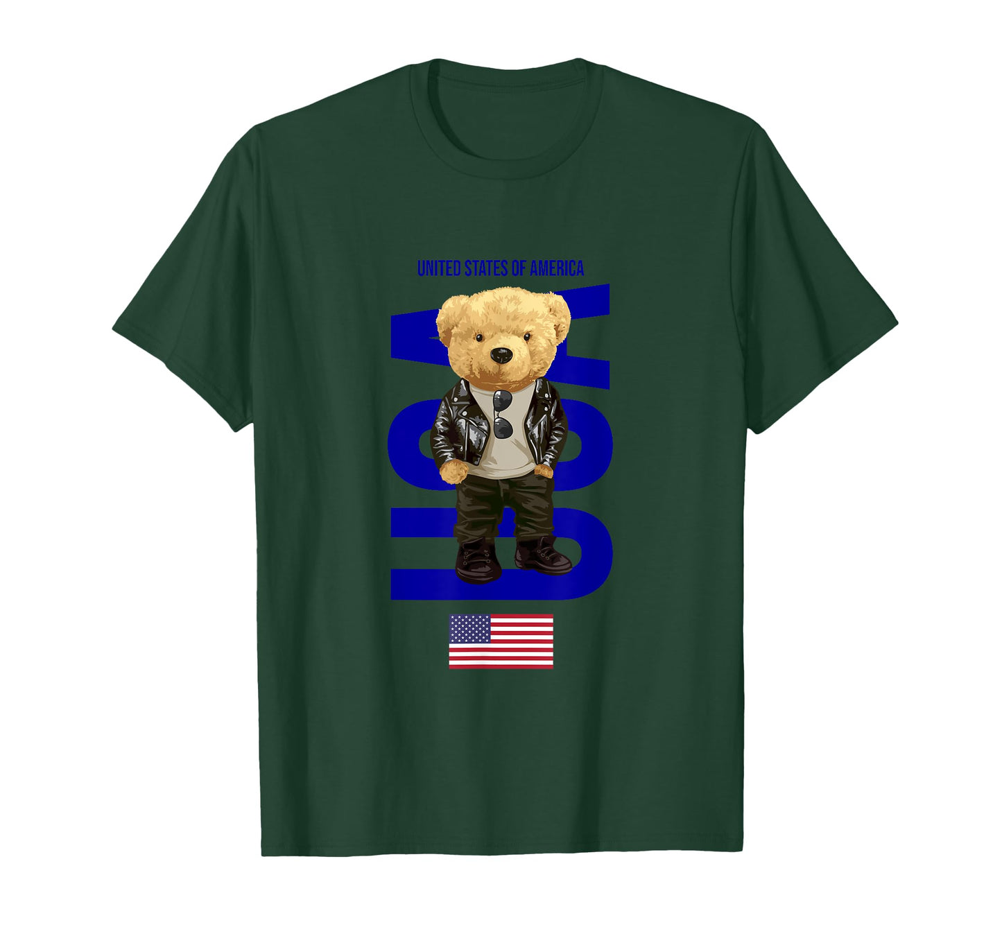 Cool Teddy Bear in USA American Style Illustration Graphic T-Shirt