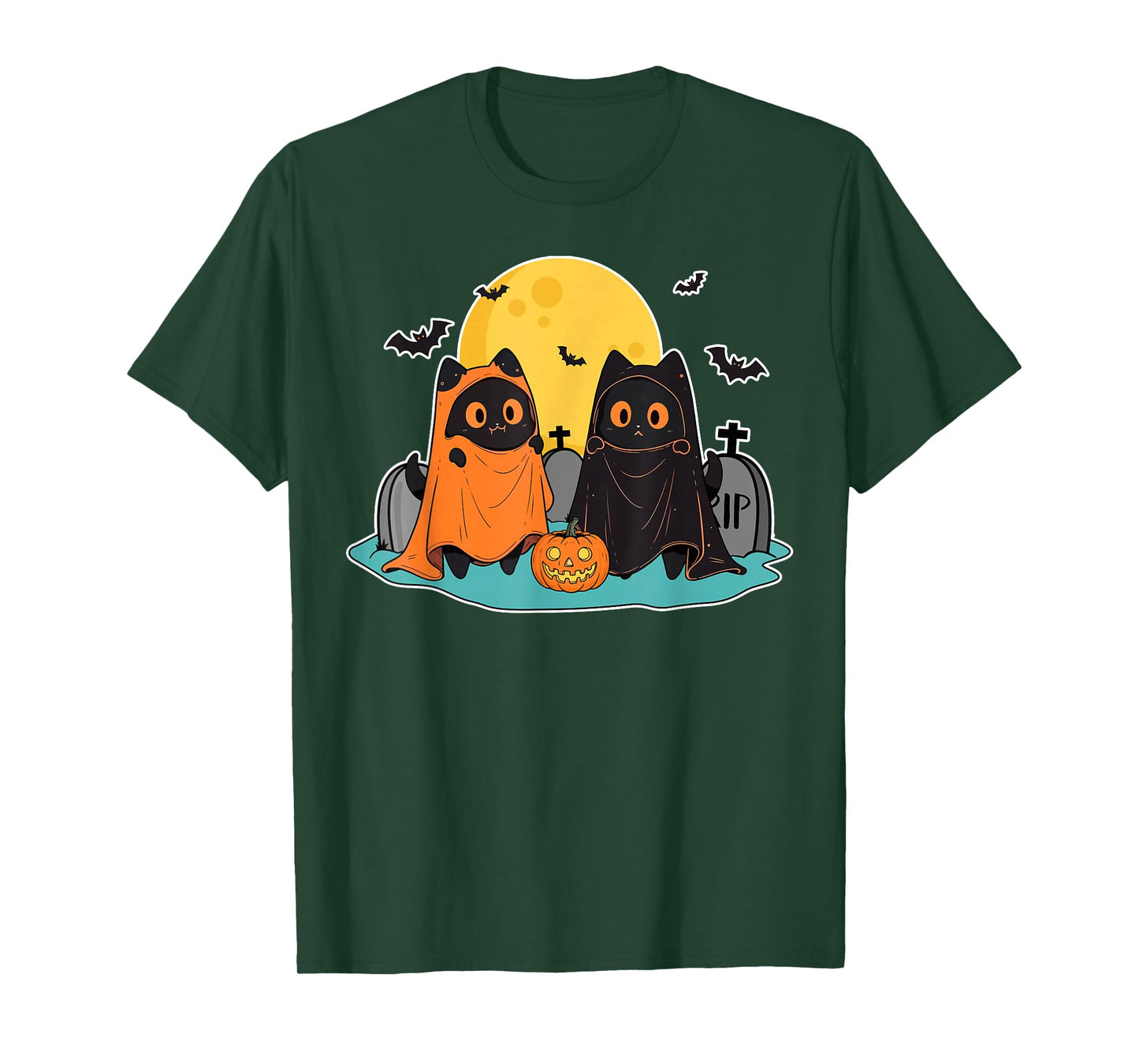 Black Cats in Ghost Costume Cute Women Men Halloween T-Shirt