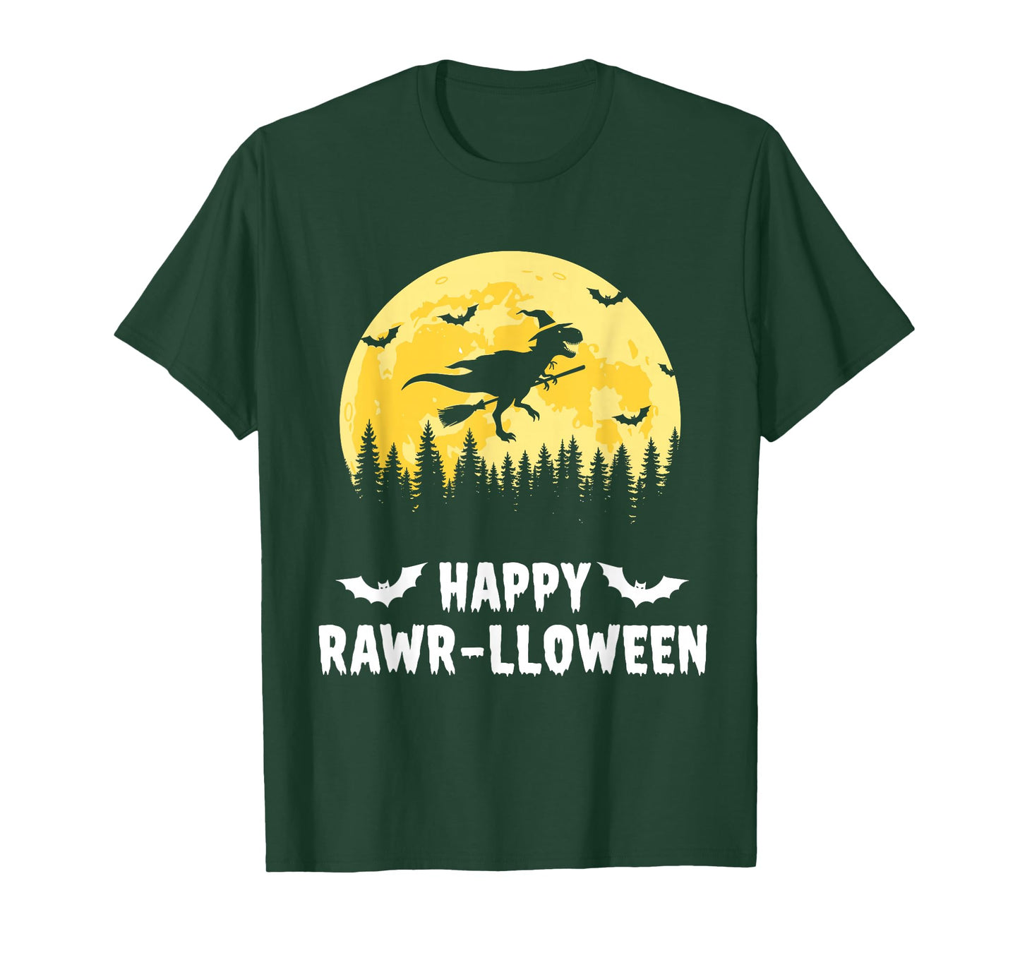 Happy Rawr-lloween Funny Halloween T Rex Flying Witch T-Shirt
