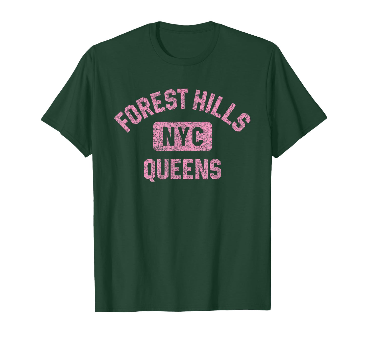 Forest Hills Queens NYC Gym Style Distressed Pink Print T-Shirt
