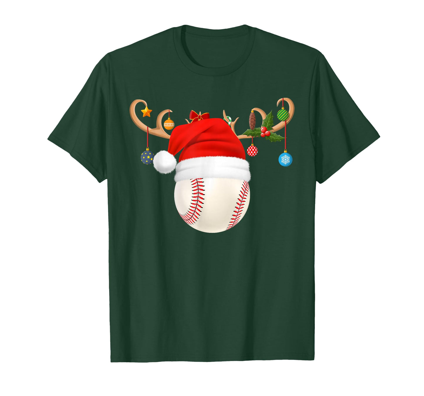 Baseball Christmas Reindeer Santa Hat Sports Player Xmas T-Shirt