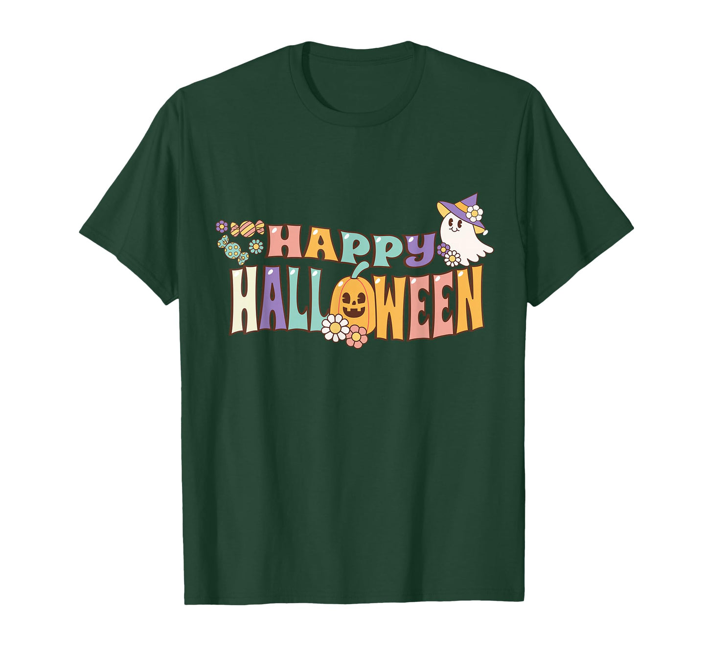 Retro Happy Halloween Shirt Groovy Ghost Pumpkin Candy T-Shirt