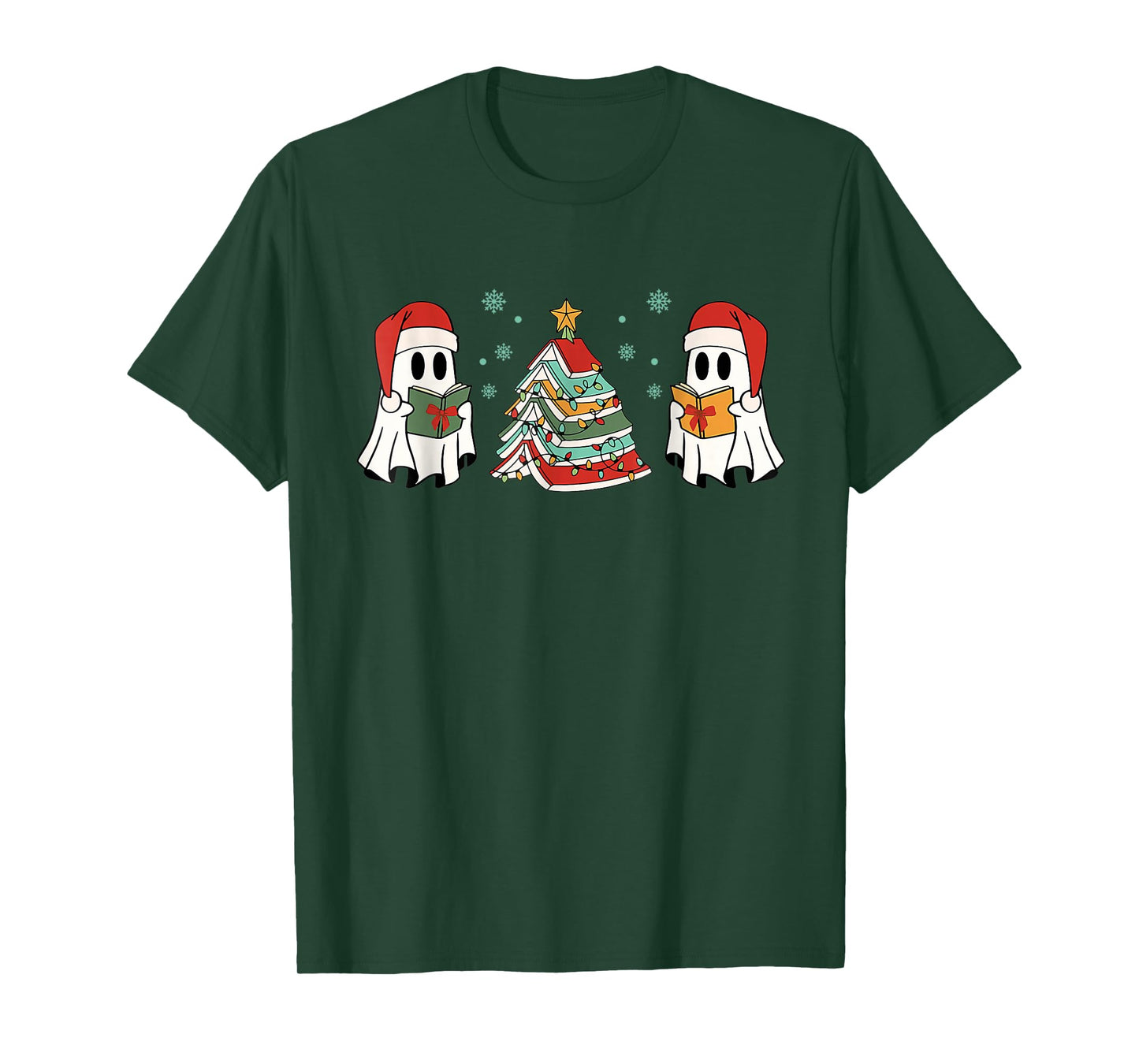 Funny Christmas Ghost Reading Book Librarian Teacher Xmas T-Shirt